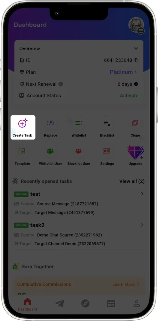 New Create Task Button on Home Screen for Rapid Access