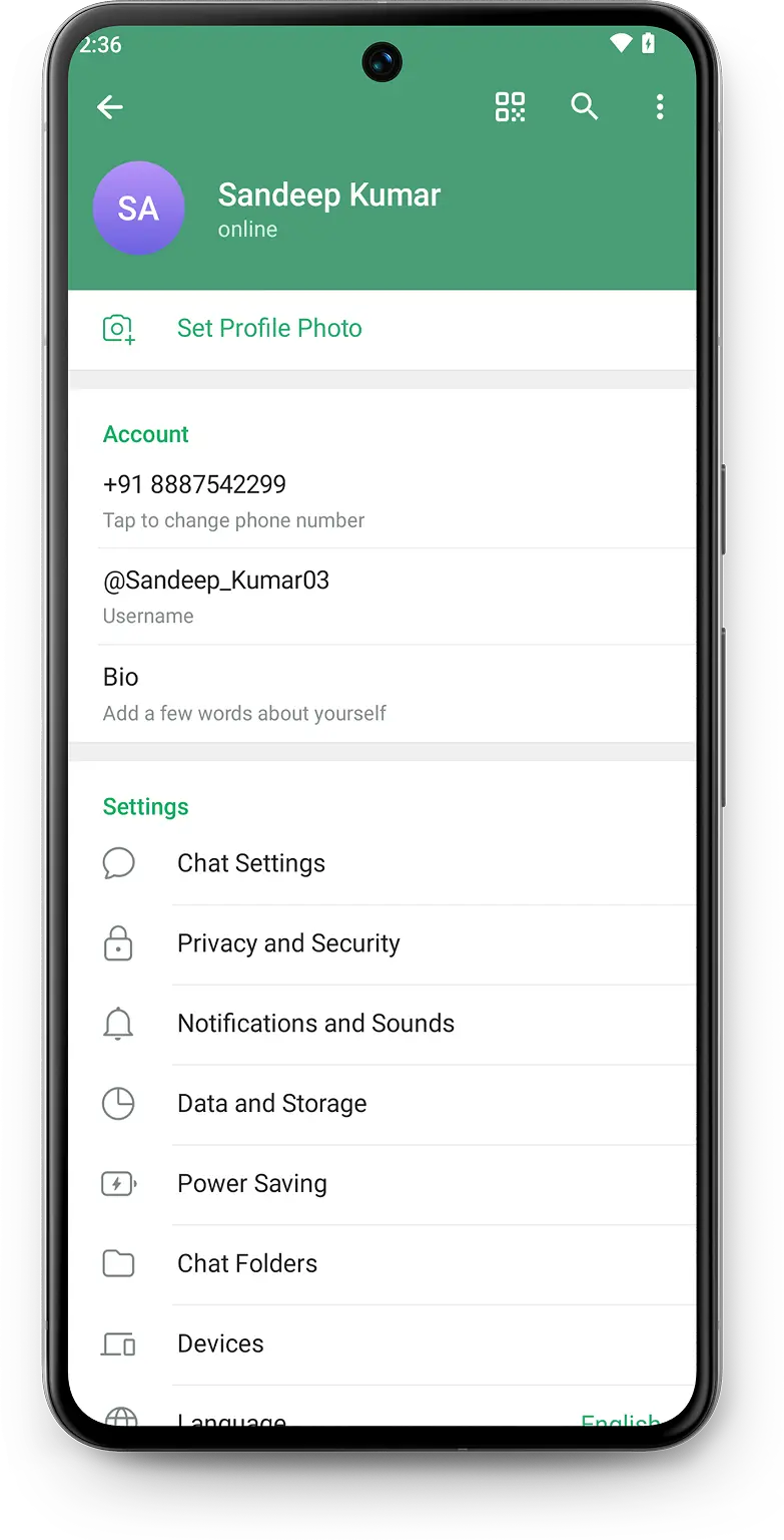 Telegram Two-Step Verification: Go to Settings