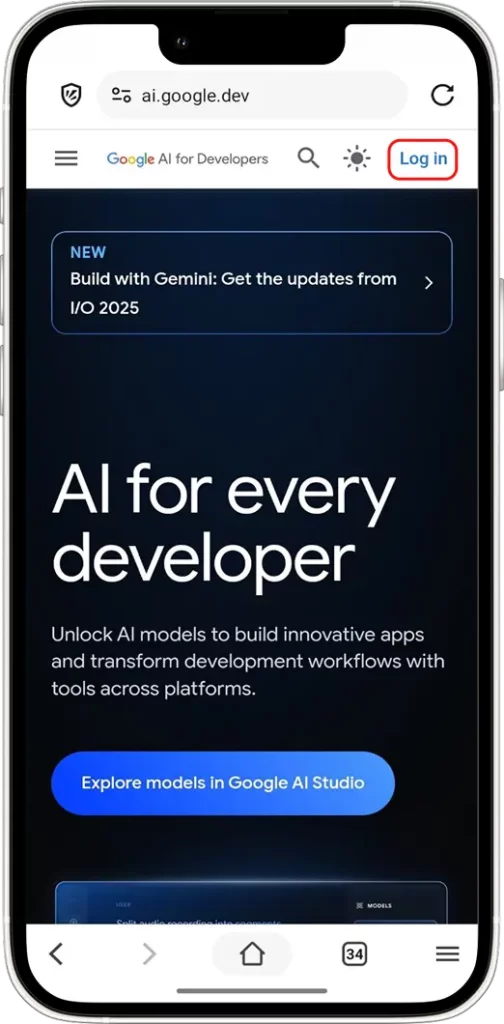 Gemini API key: Login