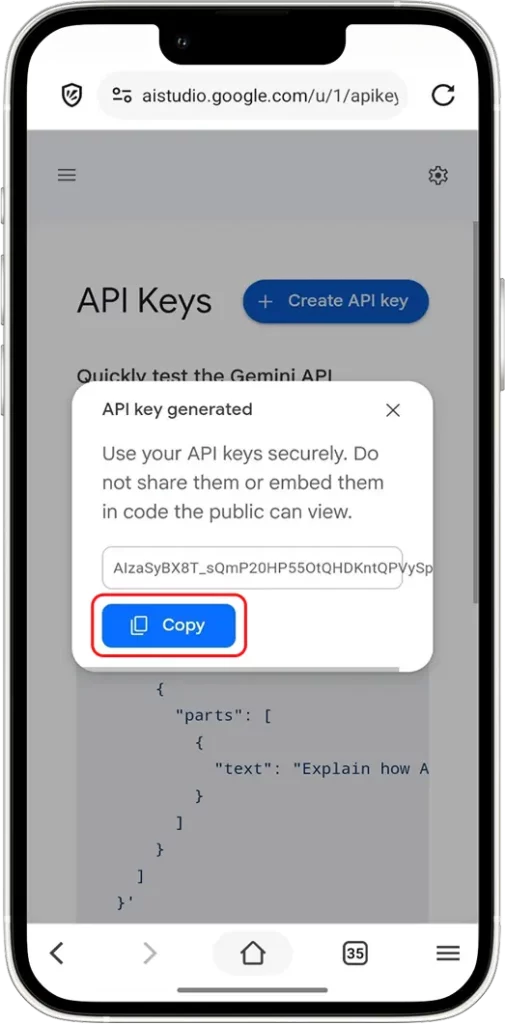 Copy and Store Your API Key and Secret