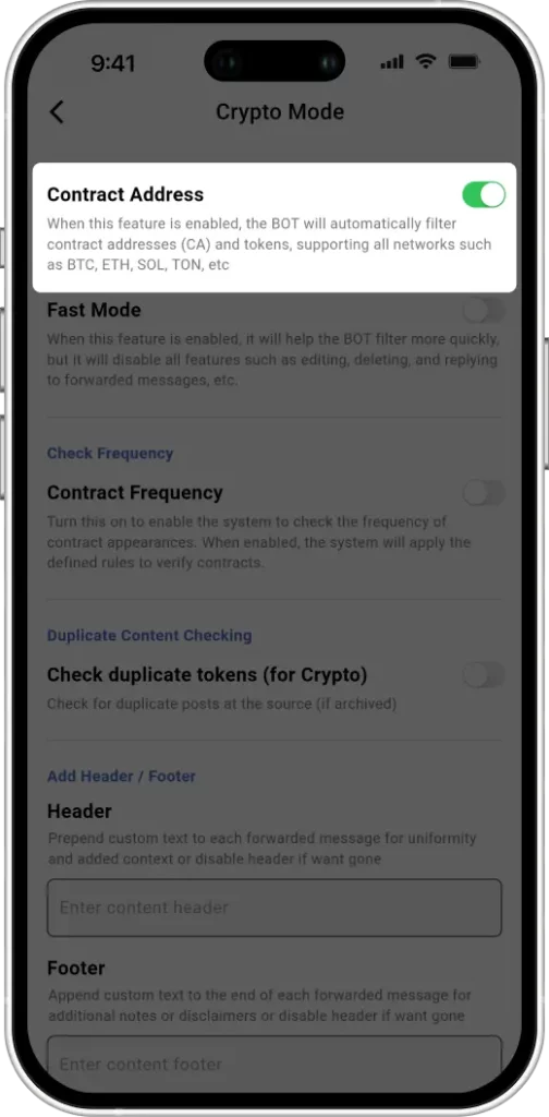 auto extract contract address Telegram