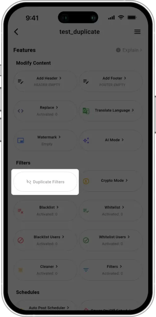 Duplicate Filters Auto Forward Messenger: Locate the “Duplicate Filters” Section
