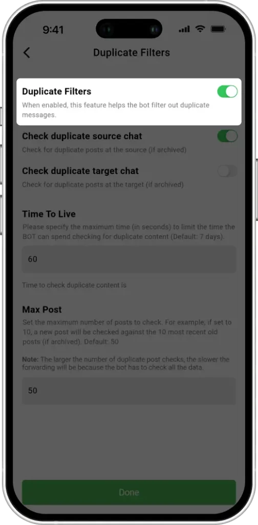 Duplicate Filters Auto Forward Messenger: Enable the Filter
