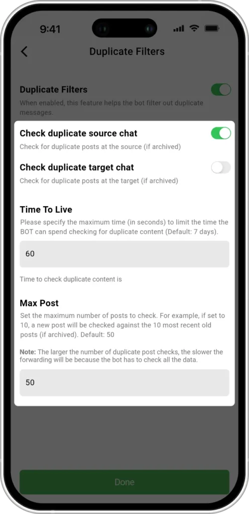 Duplicate Filters Auto Forward Messenger: Advanced