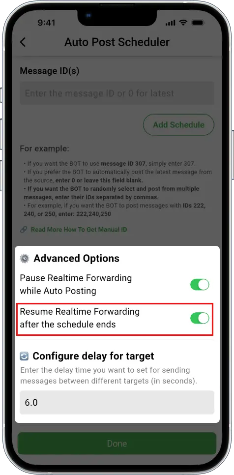 schedule Telegram message posting