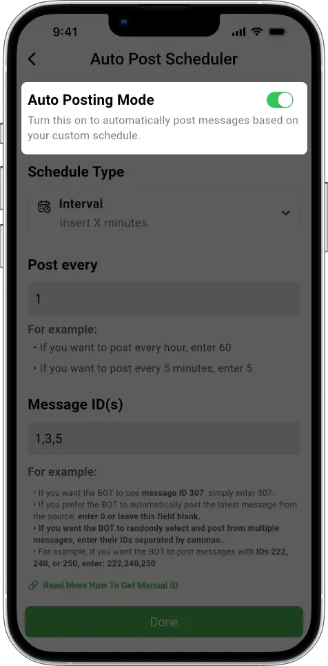 schedule Telegram message posting