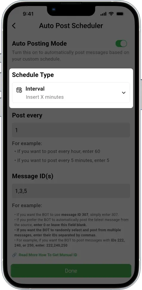 schedule Telegram message posting