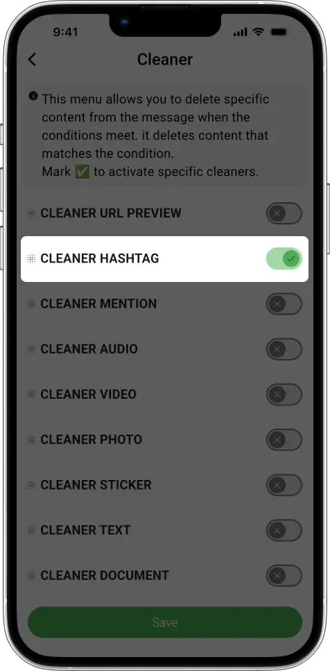 telegram auto forward cleaner and filters: CLEANER HASHTAG