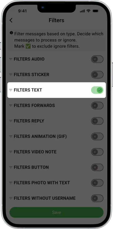 FILTERS TEXT